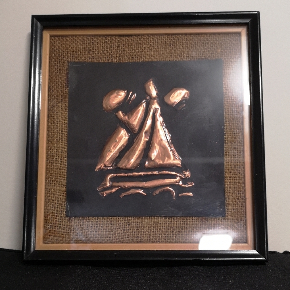 Vintage 3D Abstract Copper Sailboat Art Framed By Simpsons 9" Square